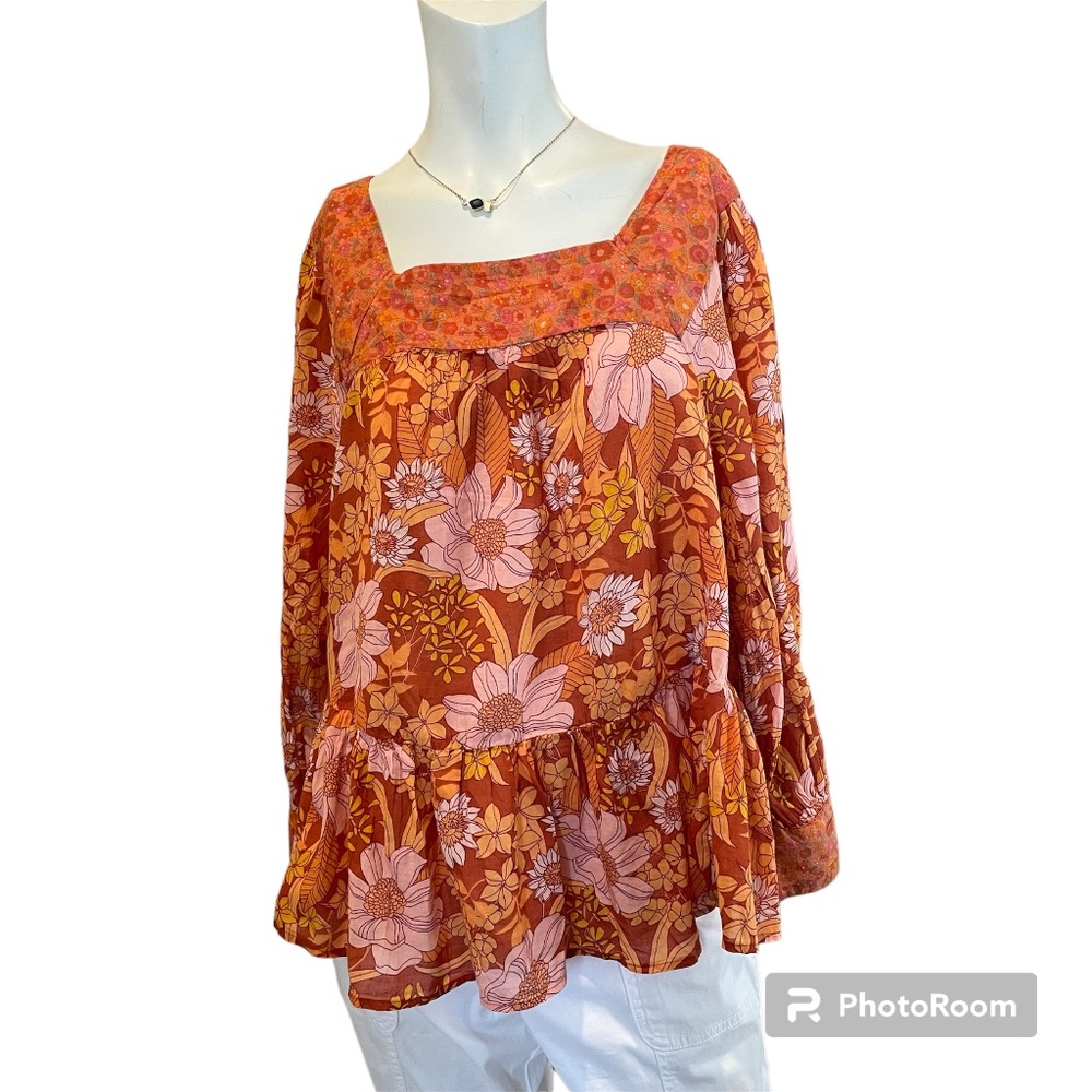 American Eagle Oversized Long Sleeve Square Neck Peasant Blouse Size M